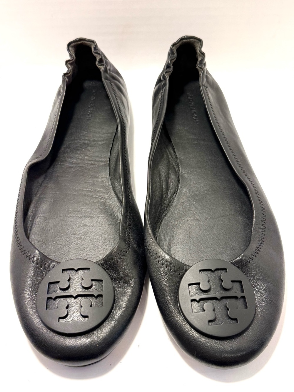 Tory Burch Black Leather Logo Ballet Flats Women’s Size 12M